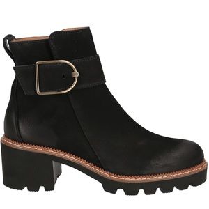 Black nubuck leather bootie. Brand new in Box